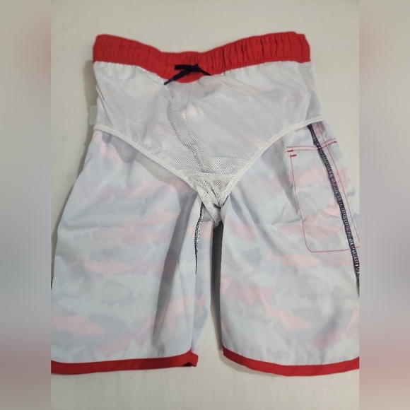 Lands’ End Deep Sea Navy Multicolor Shark Pattern Swim Trunks XL(14S-16S) - Picture 8 of 12
